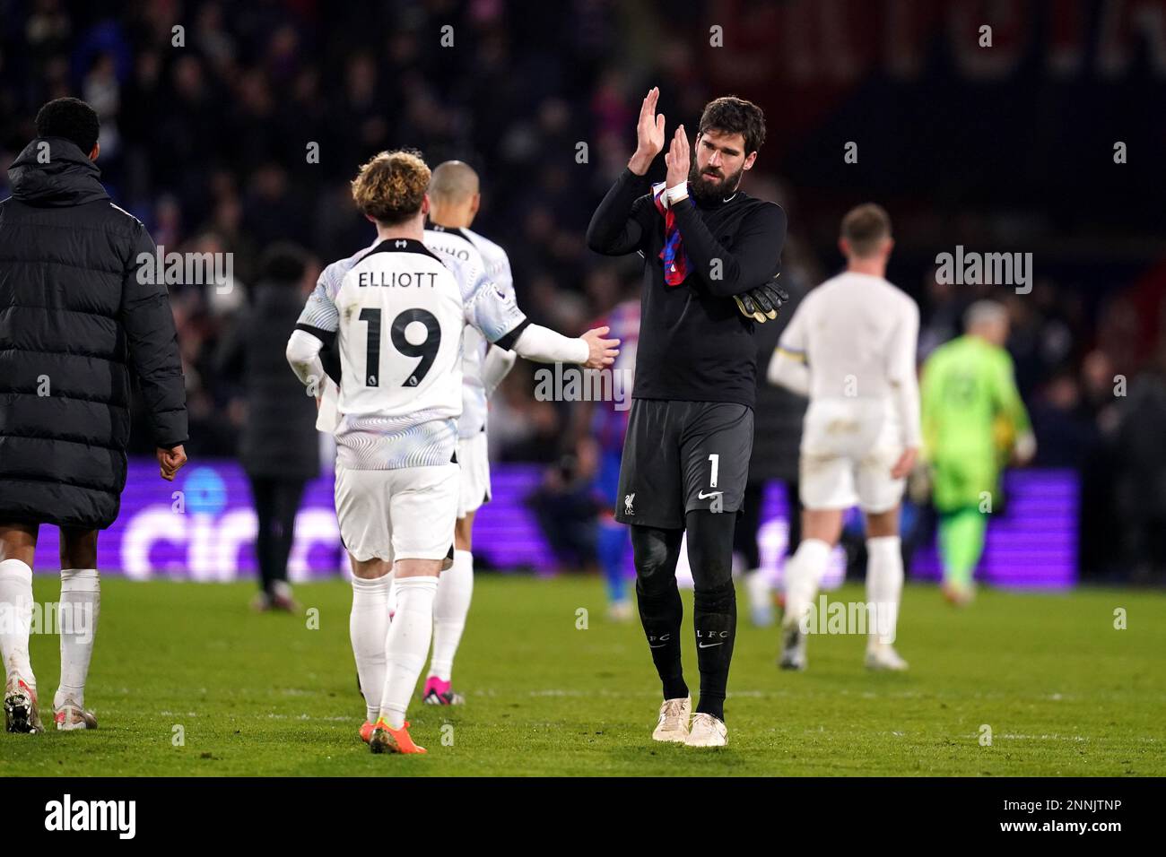 Liverpool goalkeeper Alisson Becker applauds the fans following the ...