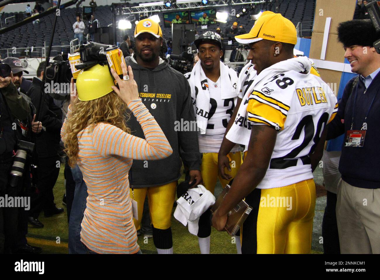 01 February 2011: Pittsburgh Steelers talk to Catherine Sotak of