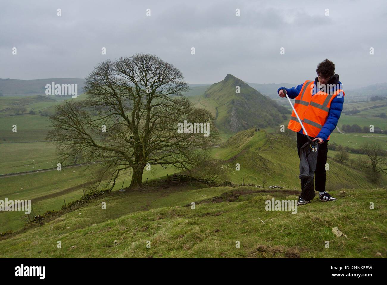 Litter Picker (Male/Man) Picking Up Litter in the Peak District