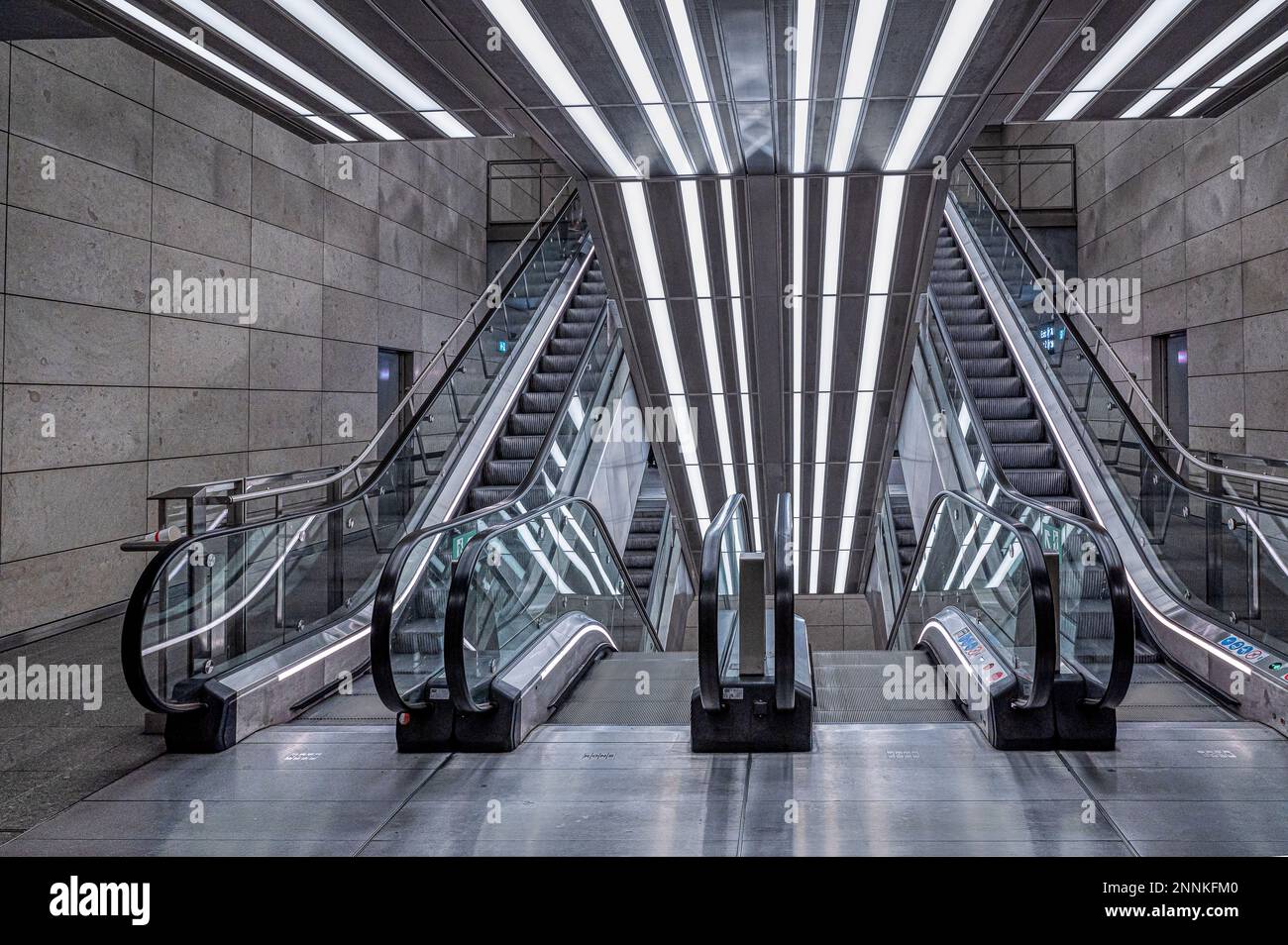 escalator at a metro station in the copenhagen cirkel metro line, February 18, 2023 Stock Photo