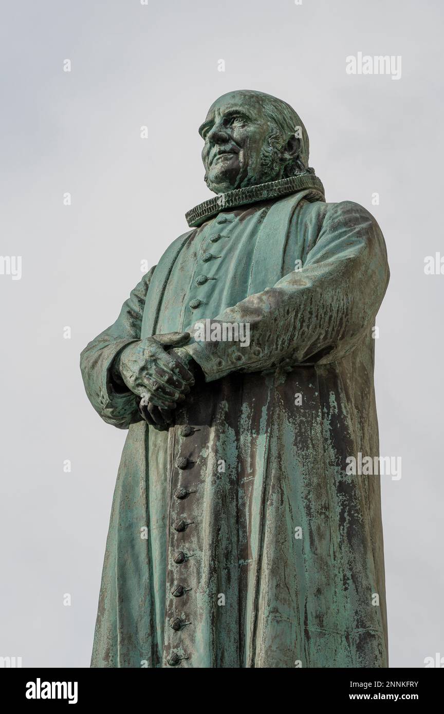 Bronze statue of Grundtvig at Frederik's Church or Marble Church in Copenhagen, February 18, 2023 Stock Photo
