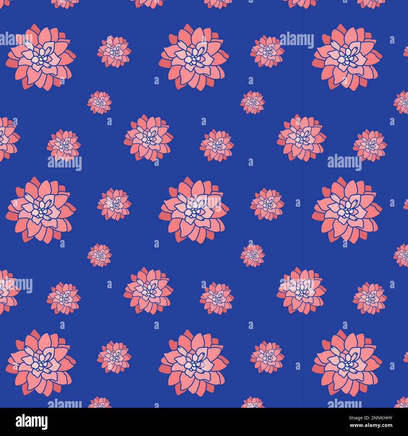 PATTERN OF PINK FLOWERS WITH BLUE COLOR Stock Vector