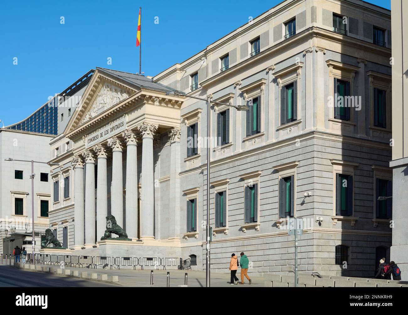The iconic neoclassical facade of the Congress of Deputies, with its ...