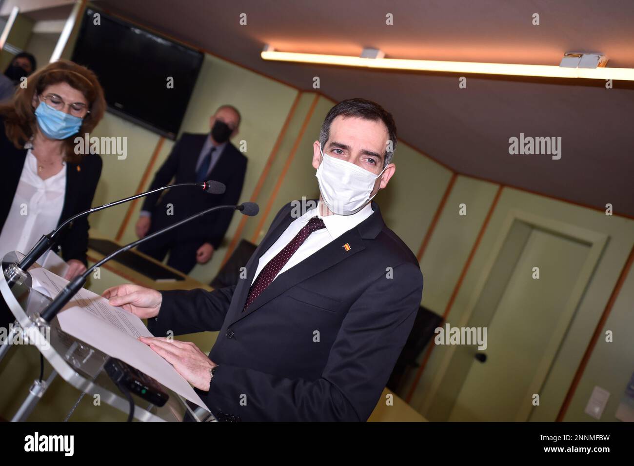 The spokesman of the VOX Parliamentary Group in the Region of Murcia, Juan  José Liarte, during a press conference in the conference room of the  Regional Assembly, in Cartagena, Murcia, (Spain), March