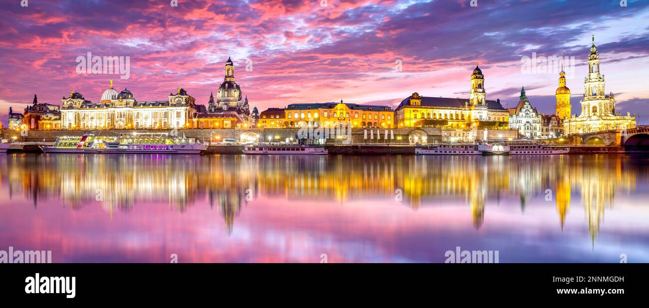 Elbpanorama, Dresden, Saxony, Germany Stock Photo