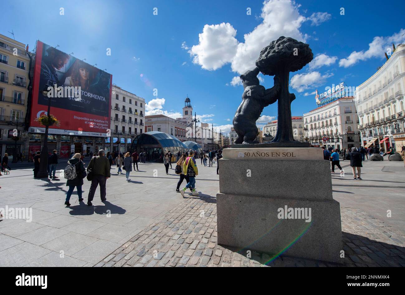 Atmosphere in the Puerta del Sol of the capital, on March 12, 2021. The  Community of Madrid has announced the perimeter closure in the bridge of  San José and during the Easter