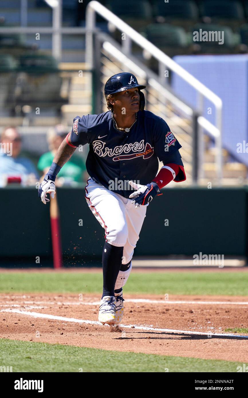 Atlanta Braves Cristian Pache (14) bats during a Major League Spring  Training game against the Boston Red Sox on March 7, 2021 at CoolToday Park  in North Port, Florida. (Mike Janes//Four Seam