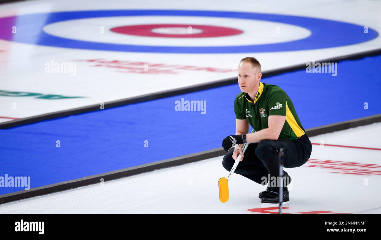 Team Northern Ontario skip Brad Jacobs directs his team as he plays