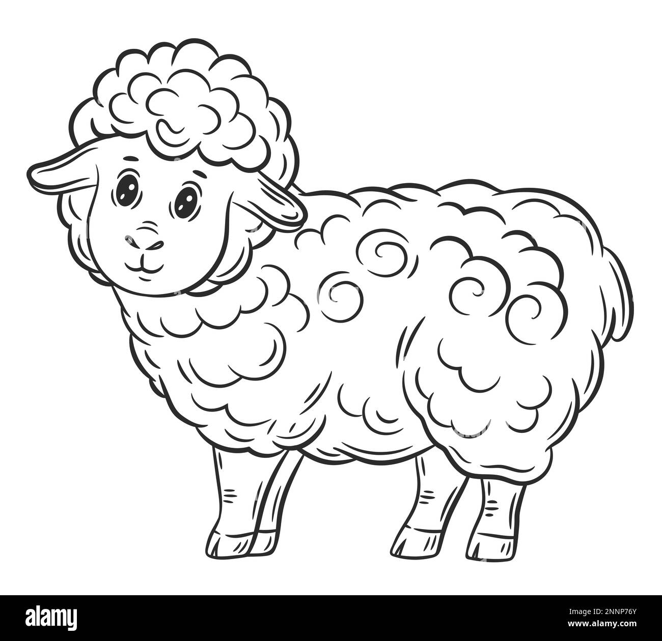 Cute sheep, little wool lamb ram farming animal line icon. Domestic ewe agriculture livestock cartoon character. Kid coloring book page outline vector Stock Vector