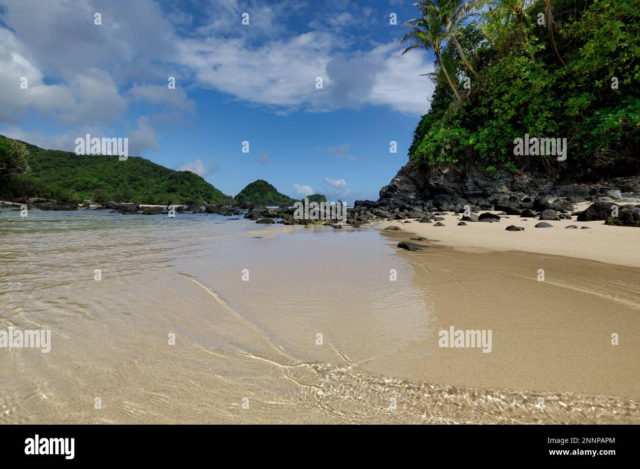 The soft white sand beaches of Amanave, on the island of Tutuila ...