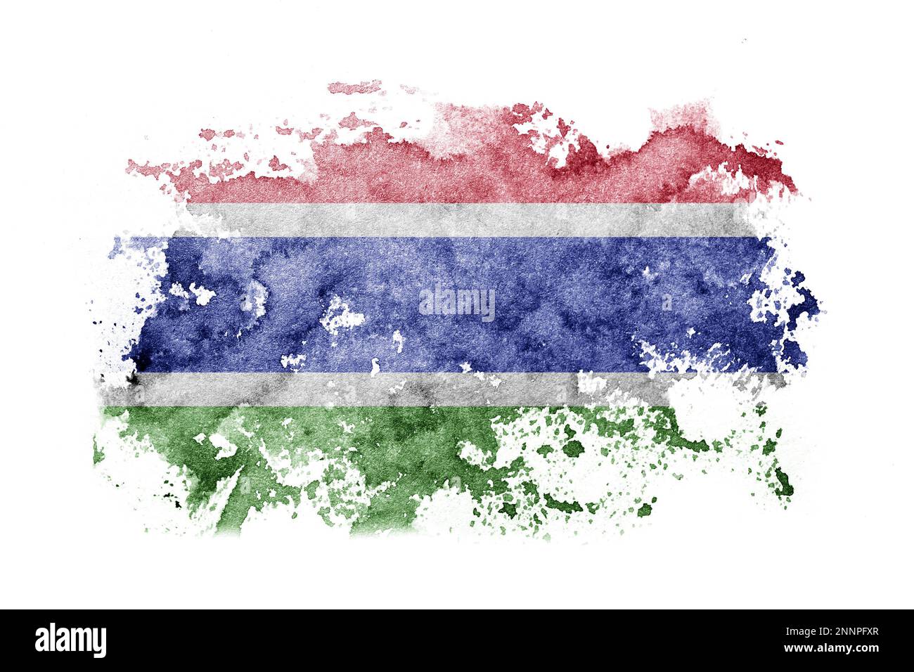 Gambia, Gambian flag background painted on white paper with watercolor Stock Photo