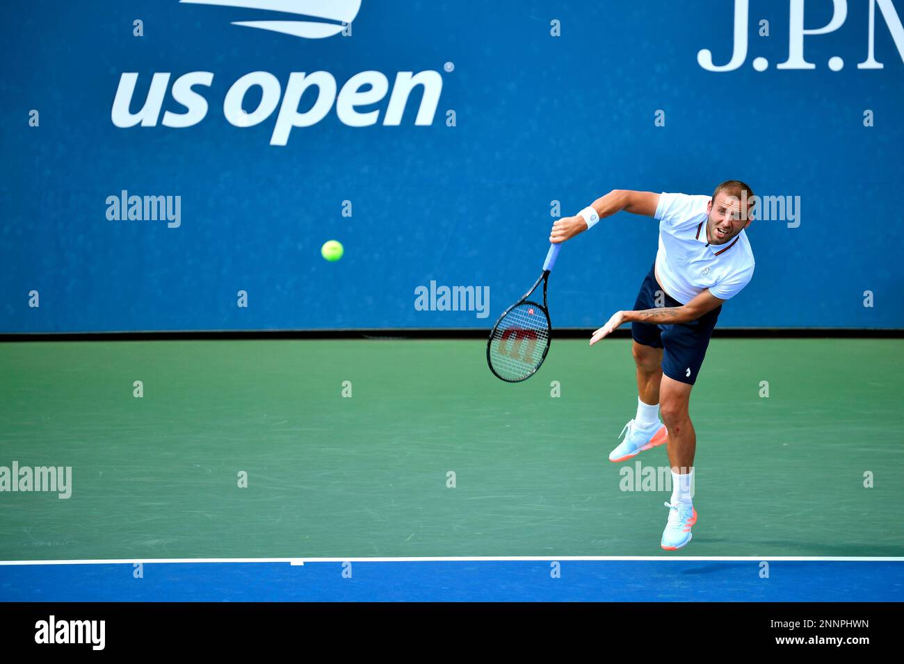 Daniel Evans in action against Corentin Moutet during a men's singles match  at the 2020 US Open, Friday, Sept. 4, 2020 in Flushing, NY. (Pete  Staples/USTA via AP Stock Photo - Alamy