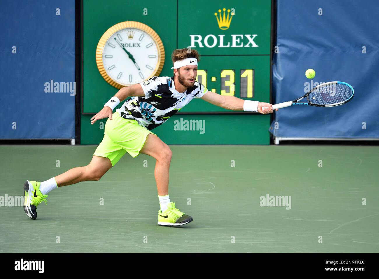 Corentin Moutet in action against Daniel Evans during a men's singles match  at the 2020 US Open, Thursday, Sept. 3, 2020 in Flushing, NY. (Pete  Staples/USTA via AP Stock Photo - Alamy
