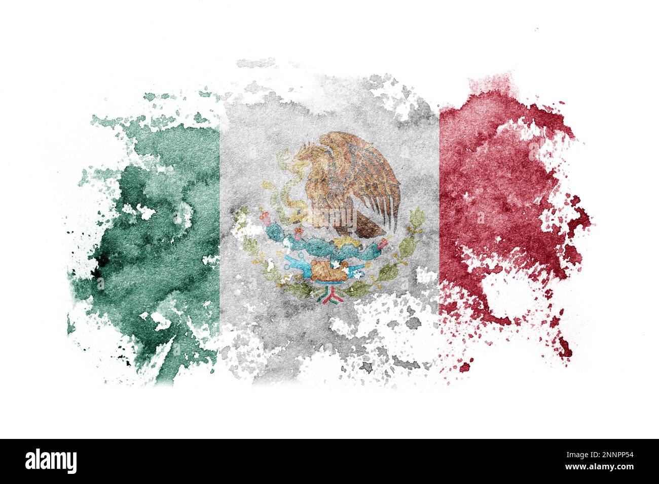 Mexico, Mexican flag background painted on white paper with watercolor Stock Photo