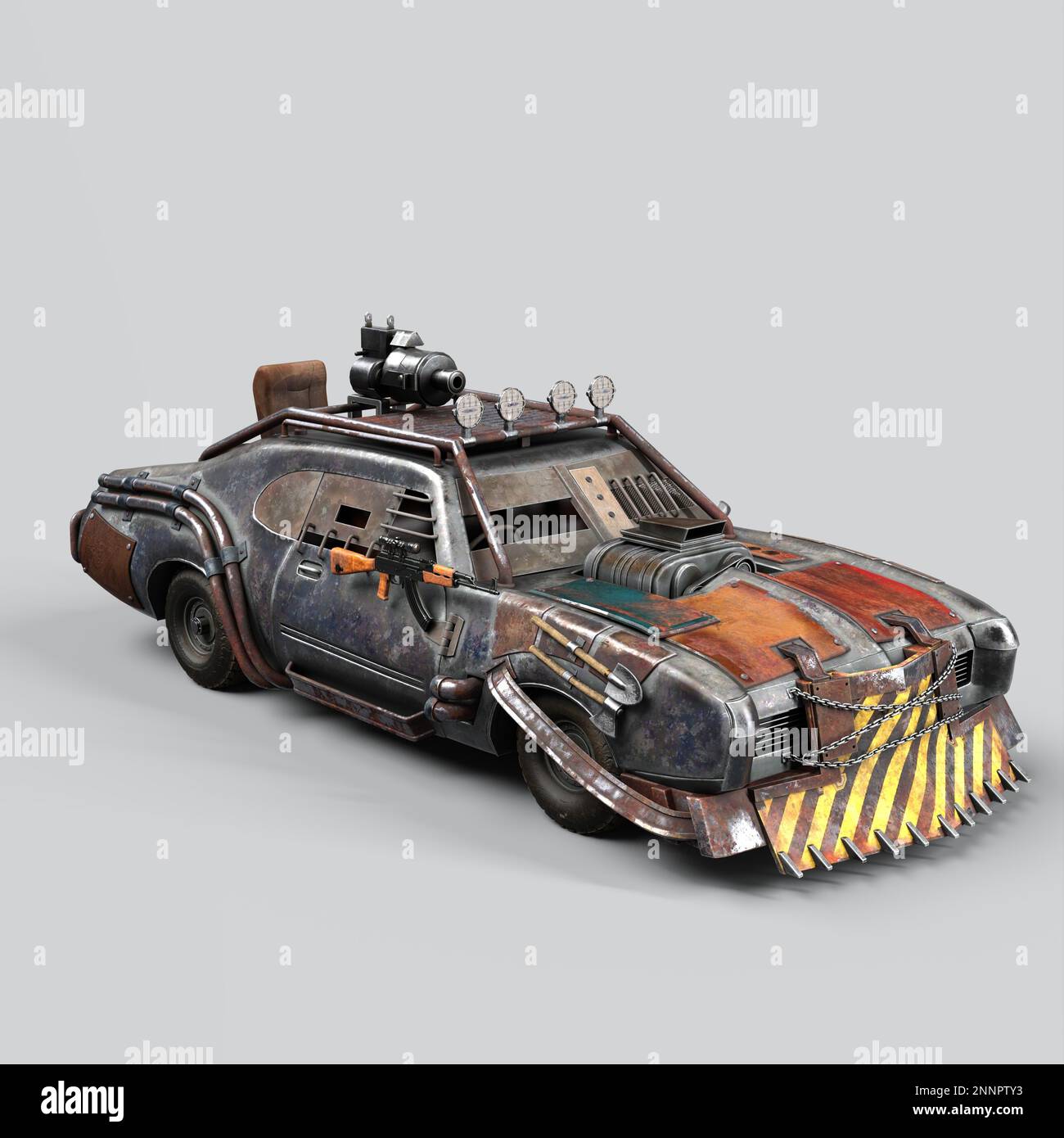 3D-illustration of a post apocalyptic car to fight zombies with