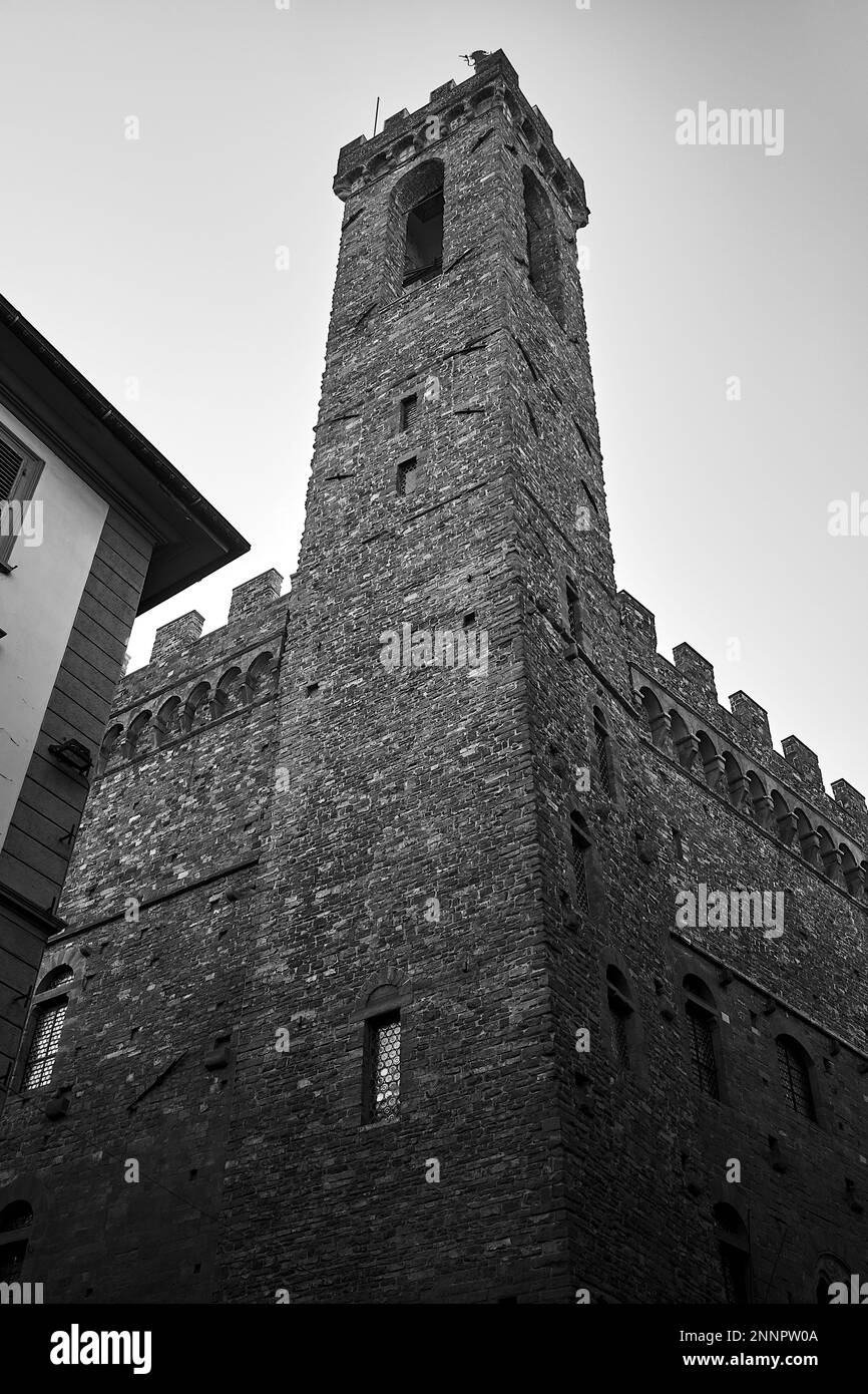 medieval stone castle in a tower in the city of Florence, Italy