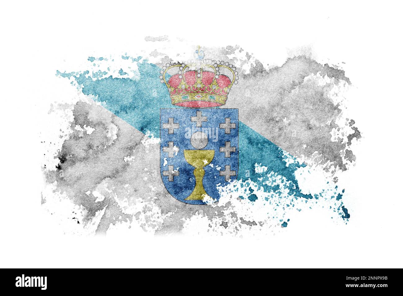 Spain, Espana, Galicia flag background painted on white paper with ...