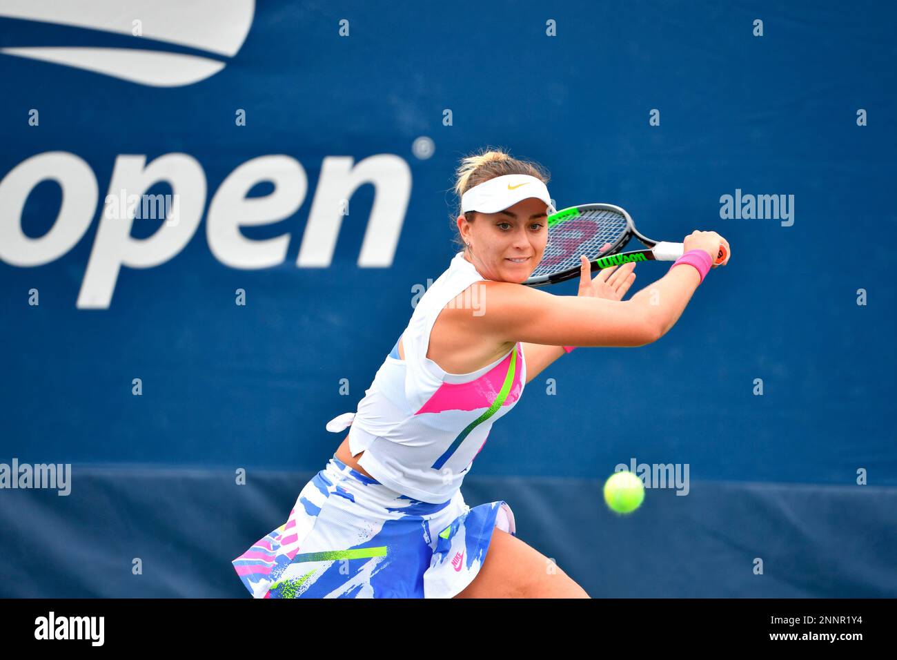 Paula Badosa in action against Varvara Gracheva at the 2020 US Open ...