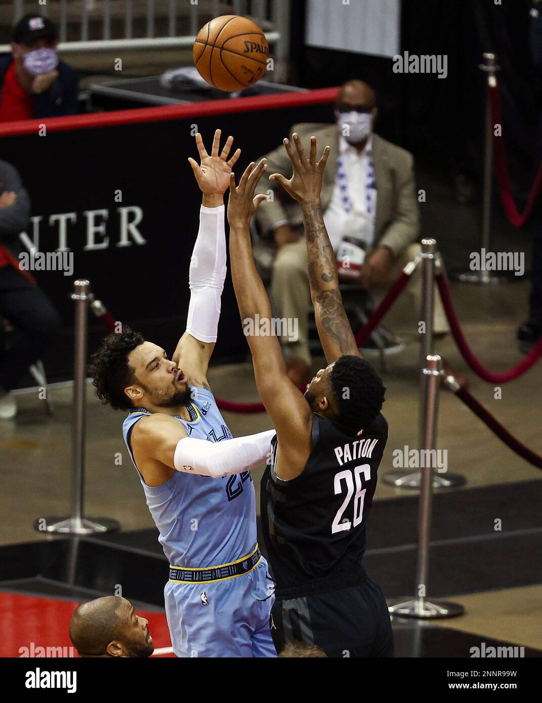 Memphis Grizzlies guard Dillon Brooks (24) shoots the ball as Houston Rockets center Justin