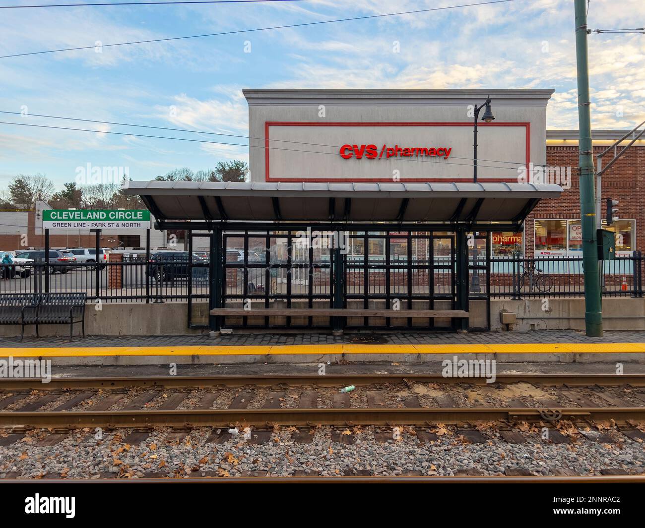 Boston MBTA Green Line C branch terminal Cleveland Circle platform on