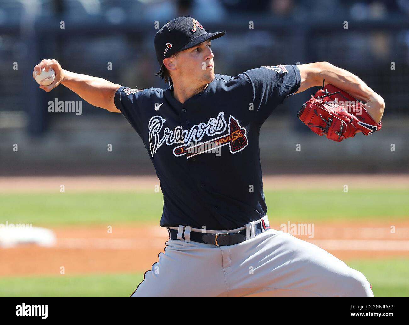April 09, 2022: Atlanta Braves pitcher Kyle Wright delivers a pitch during  the first inning of a MLB game against the Cincinnati Reds at Truist Park  in Atlanta, GA. Austin McAfee/CSM/Sipa USA(Credit