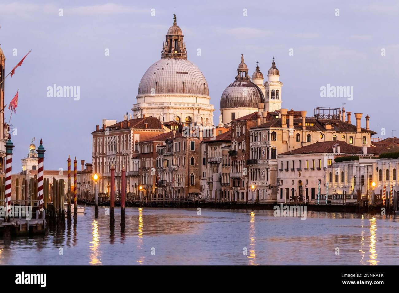 Evening atmosphere on the Grand Canal, Basilica di Santa Maria della Salute, Venice, Italy Stock Photo