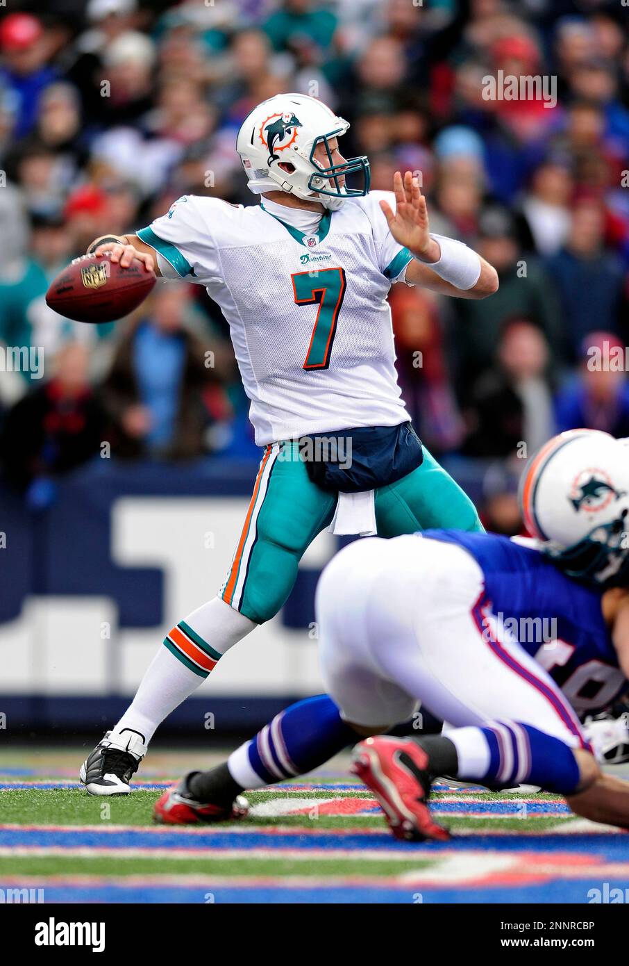 Miami Dolphins Quarterback Chad Henne (7) looks for a receiver during first  half action against The Buffalo Bills at Sun Life Stadium, in Miami  Florida.December 19,2010. The Buffalo Bills beat the Miami Dolphins 17-14..  UPI/Susan Knowles Stock Photo