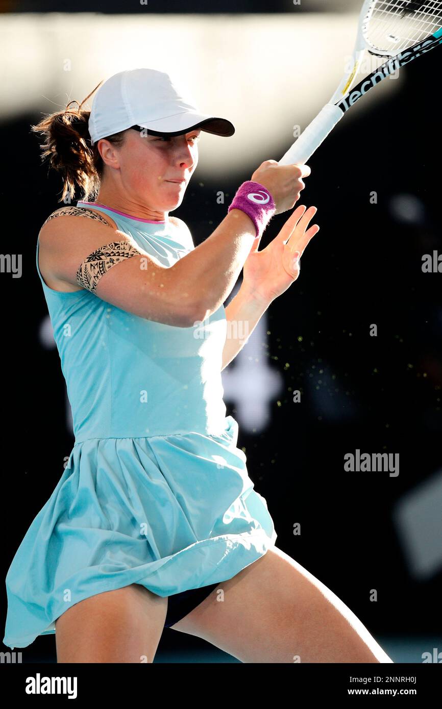 ADELAIDE, AUSTRALIA FEBRUARY 27 Iga Swiatek of Poland and Belinda Bencic of Switzerland