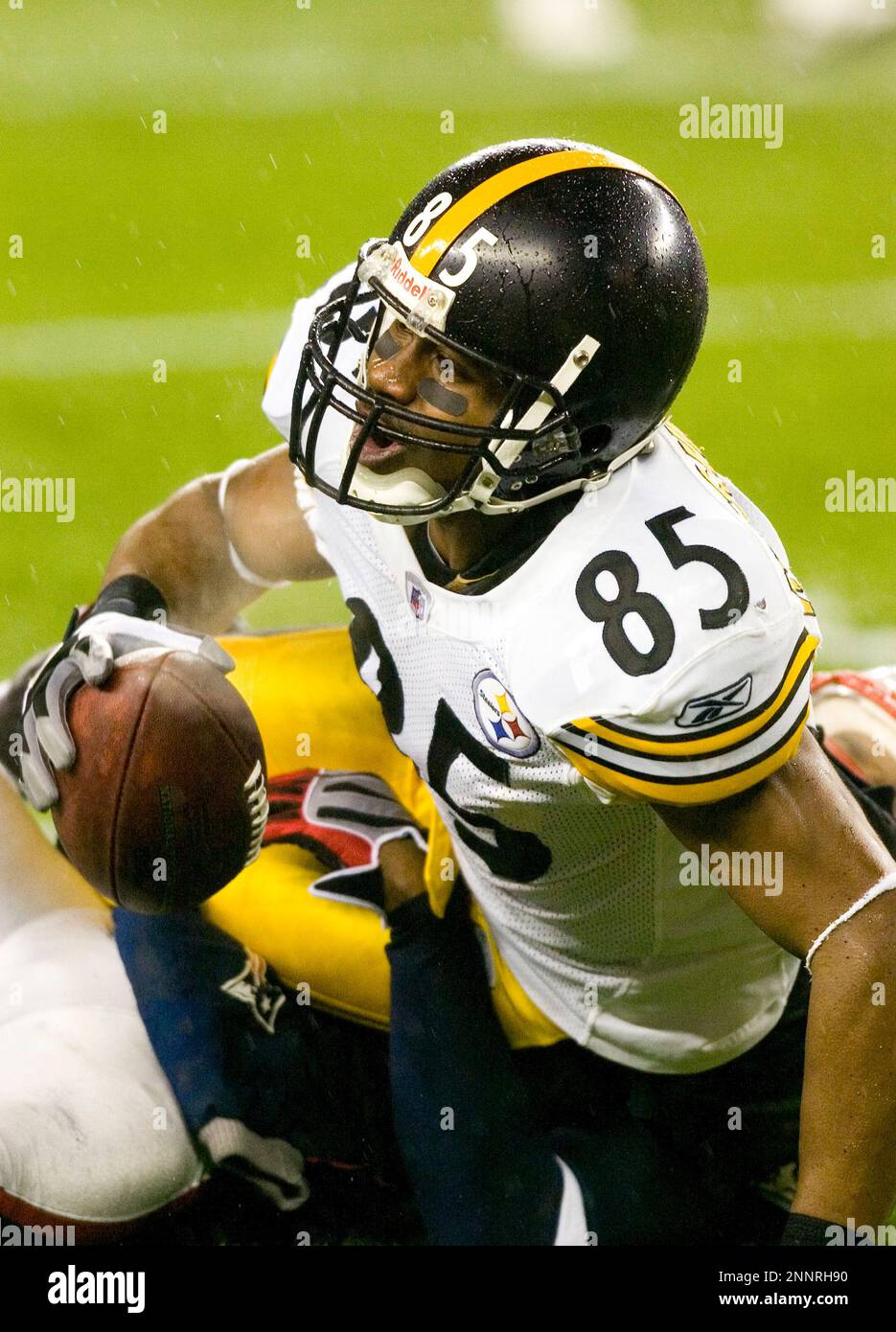 30 November 2008. Steeler Wide Receiver Nate Washington (85) gets up  following a second quarter pass reception. The Pittsburgh Steelers defeated  the New England Patriots 33 to 10 on a rain soaked