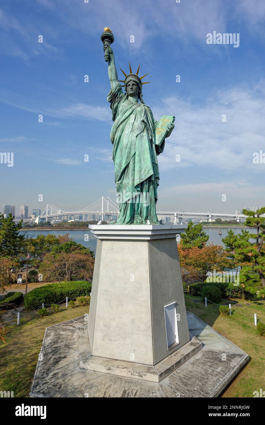 Replica of the Statue of Liberty, Odaiba Island, Tokyo, Japan Stock