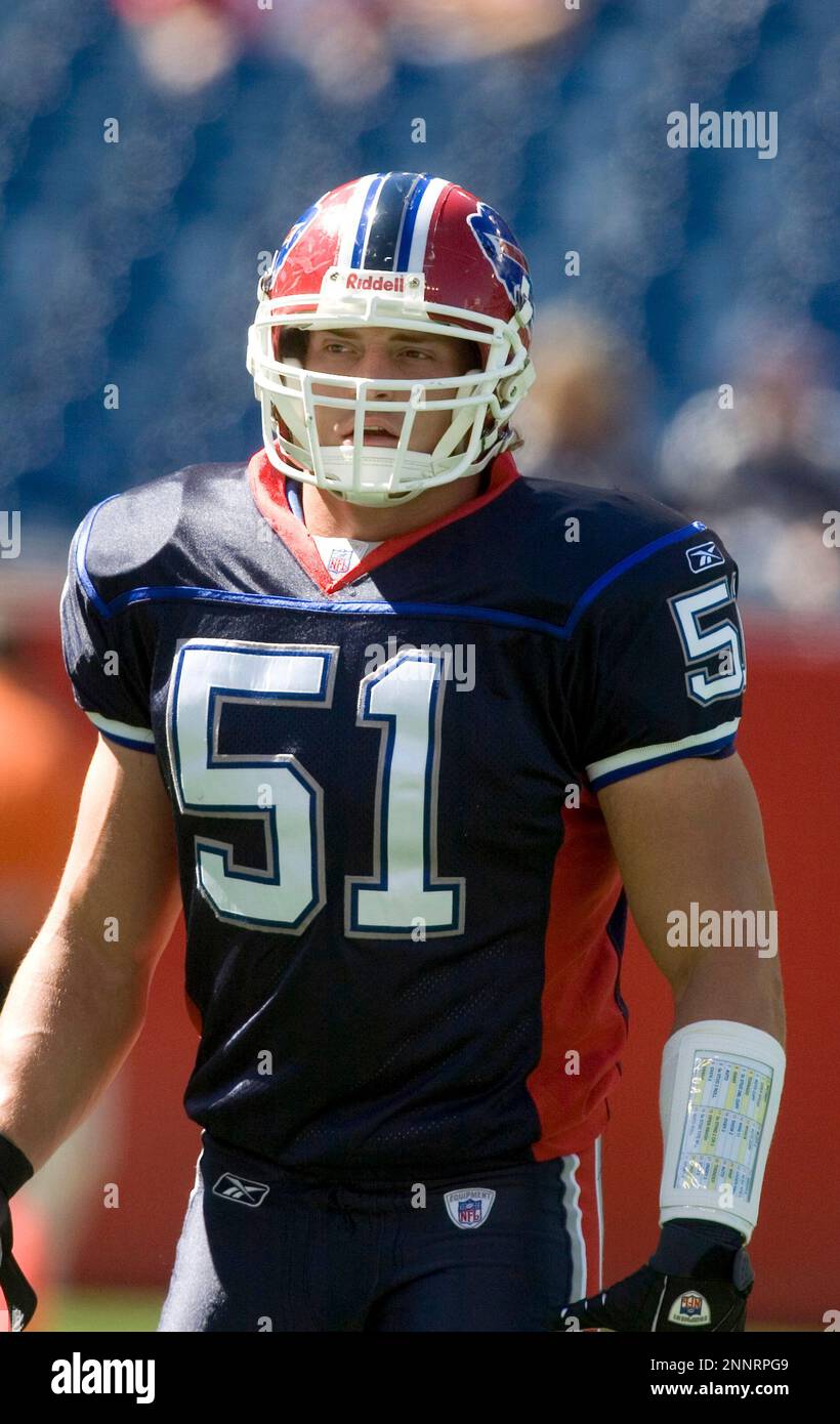 18 October 2009: Buffalo Bills linebacker Paul Posluszny (51) celebrates a  interception against the New York Jets during the second half as the Bills  defeated the Jets 16-13 in overtime at Giants