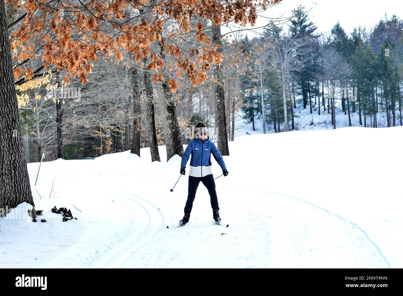 Emily Shwajlyk, of Guilford, Vt., skis on the crosscountry trails that