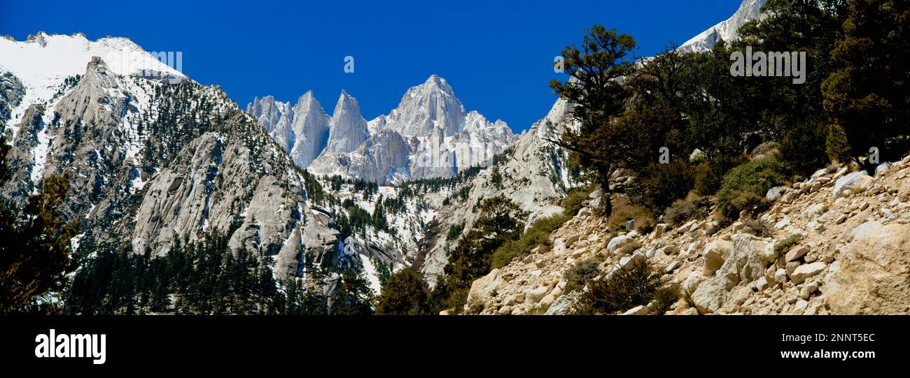 View of snowcapped Mt Whitney, Lone Pine, Inyo County, California, USA Stock Photo