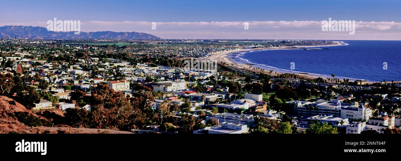 Elevated view of city at waterfront, Ventura, California, USA Stock Photo