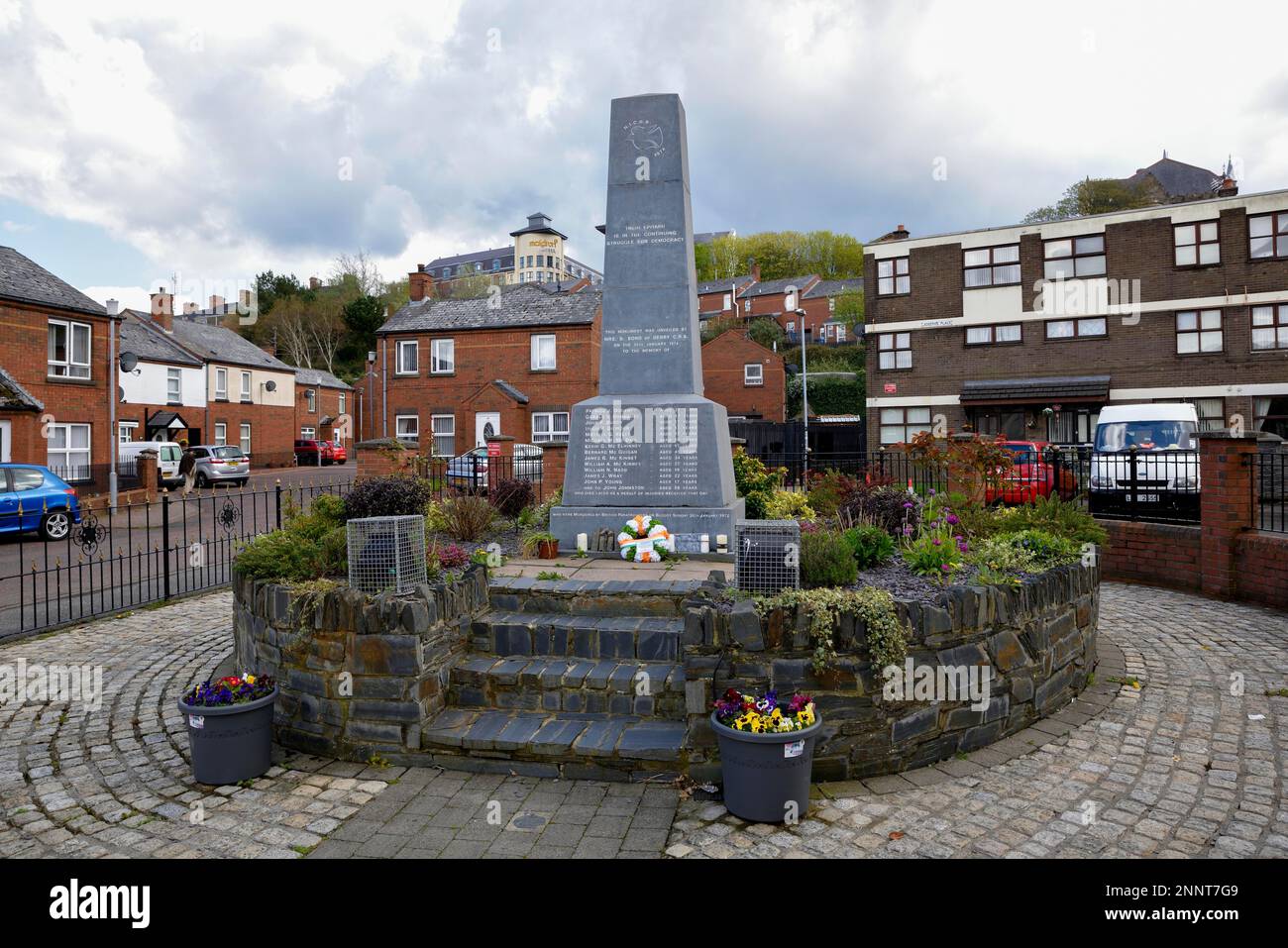 Monument in memory of the Bloody Sunday martyrs on 30 January 1972, IRA Liberation Fight, Rossville Street, Bogside Quarter, Derry-Londonderry Stock Photo