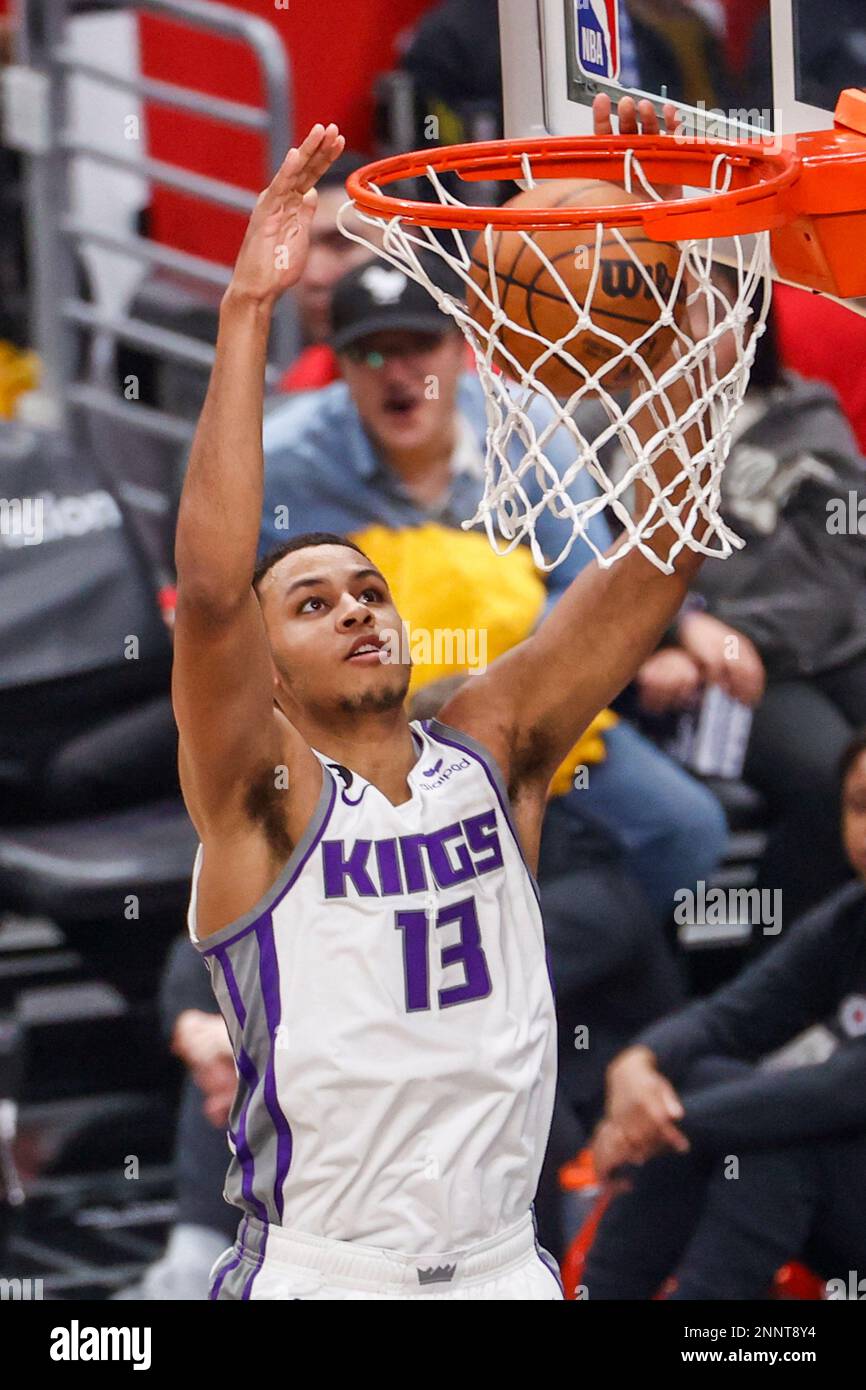 Los Angeles, United States. 24th Feb, 2023. Sacramento Kings forward Keegan Murray dunks against the Los Angeles Clippers during an NBA basketball game. Kings 176:175 Clippers Credit: SOPA Images Limited/Alamy Live News Stock Photo