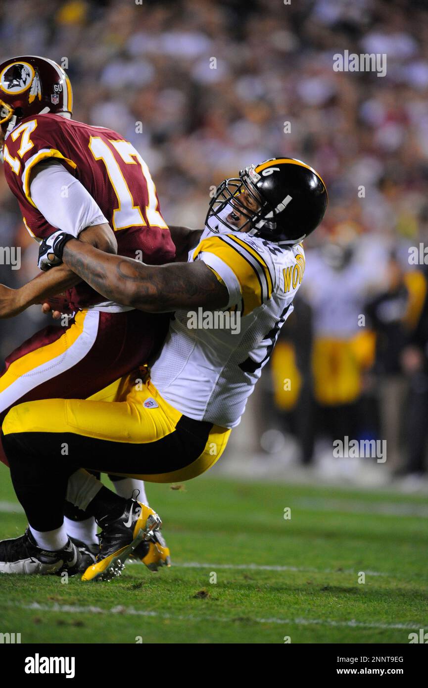 03 November 2008: Steelers OLB LaMarr Woodley (56) sacks Redskins QB Jason  Campbell (17). The Pittsburgh Steelers defeated the Washington Redskins  23-6 on Monday Night Football at FedEx Field in Landover, MD. (