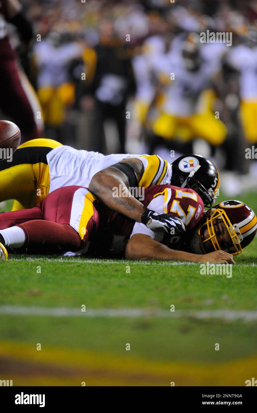 03 November 2008: Steelers OLB LaMarr Woodley (56) sacks Redskins QB Jason  Campbell (17). The Pittsburgh Steelers defeated the Washington Redskins  23-6 on Monday Night Football at FedEx Field in Landover, MD. (