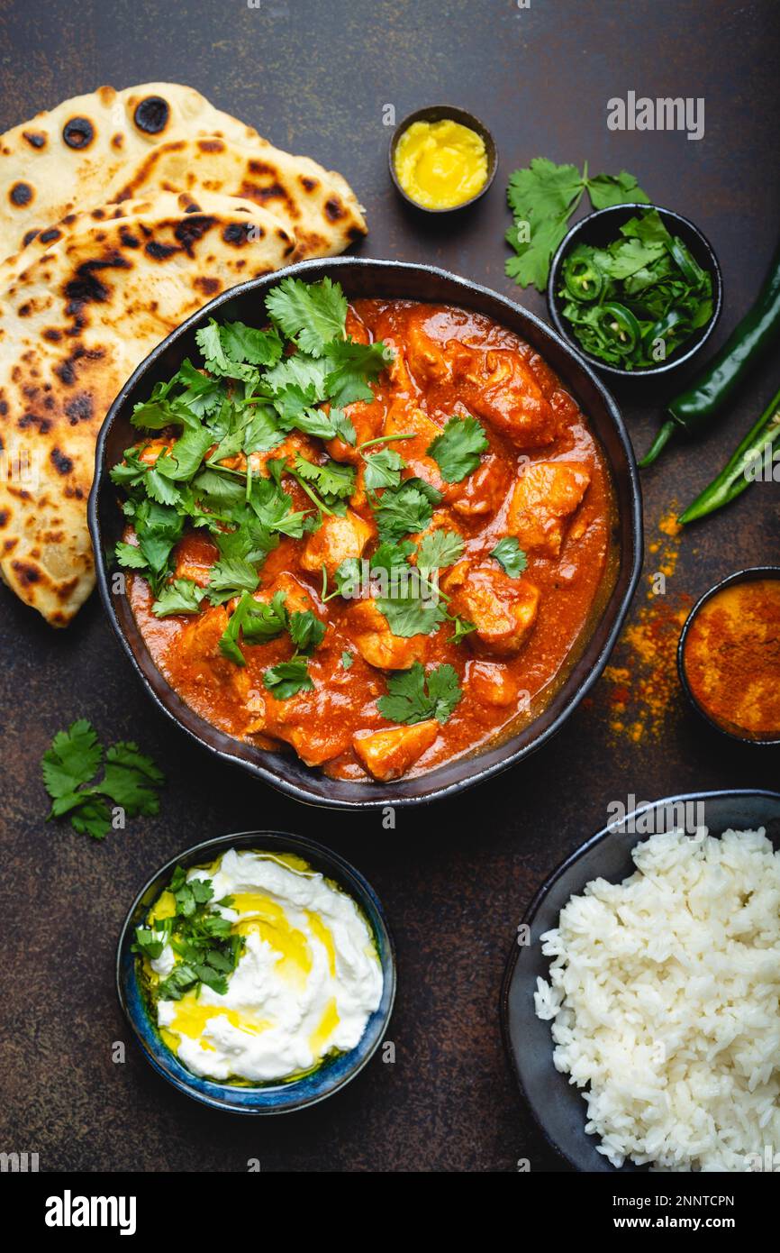 Traditional Indian dish Chicken tikka masala with spicy curry meat in