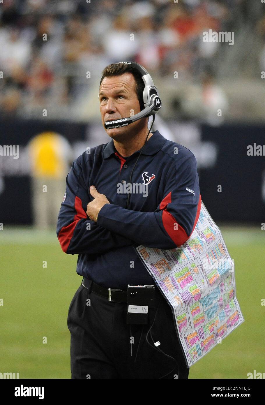28 August 2010: Houston Texans coach Gary Kubiak watches from the sideline  in the second half against the Dallas Cowboys. The Texans defeated the  Cowboys 23-7 at Reliant Stadium in Houston, TX. (