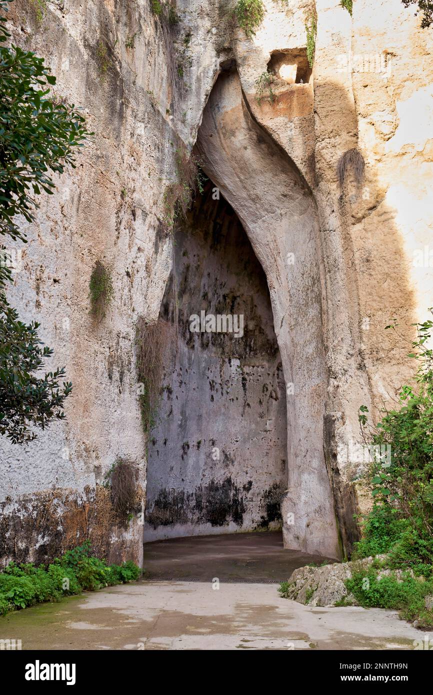The Ear of Dionysius is a limestone cave carved out of the Temenites