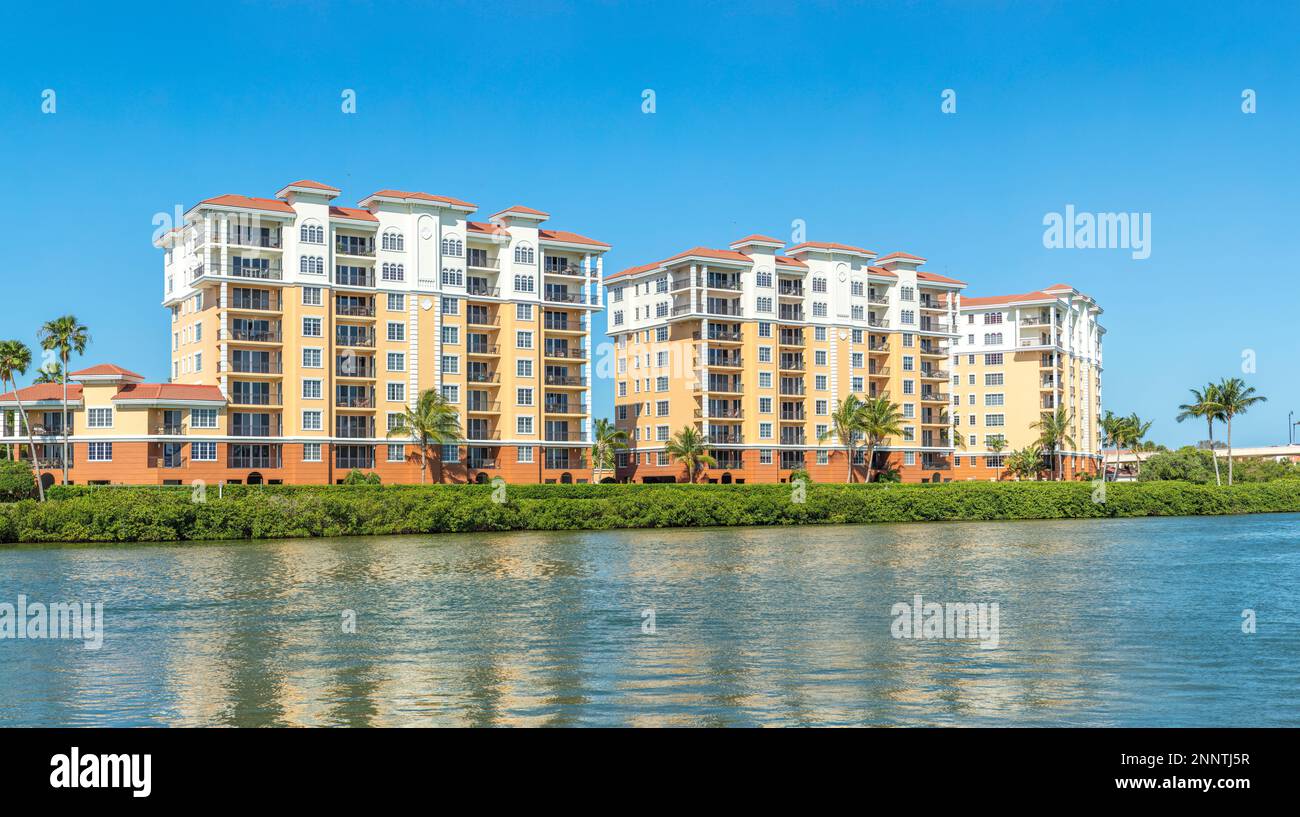 Apartment blocks, Waterfront on Venice Island, Intercoastal Waterway