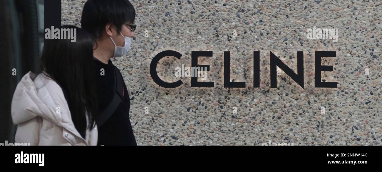 The logo of CELINE (CÉLINE) is seen at Ginza district in Chuo Ward, Tokyo  on November 15, 2020. CELINE is a French ready-to-wear and leather luxury  goods brand that has been owned