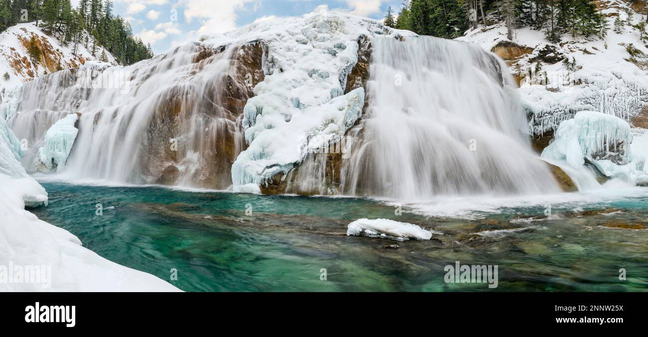 Wapta Falls partially frozen in winter, British Columbia, Canada Stock Photo