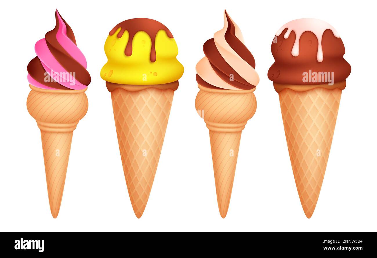 Ice cream vector set. Ice cream element in chocolate, vanilla and mango flavor for summer holidays food. Vector illustration food collection. Stock Vector