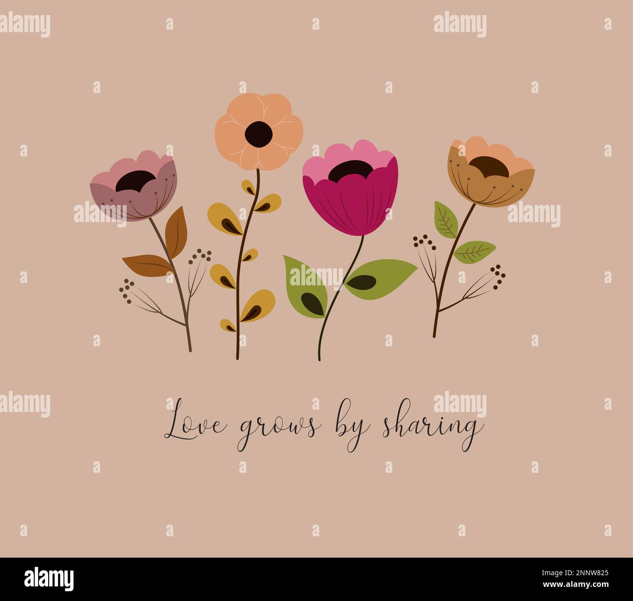 Flowers vector design. Love grows by sharing text with beautiful flower