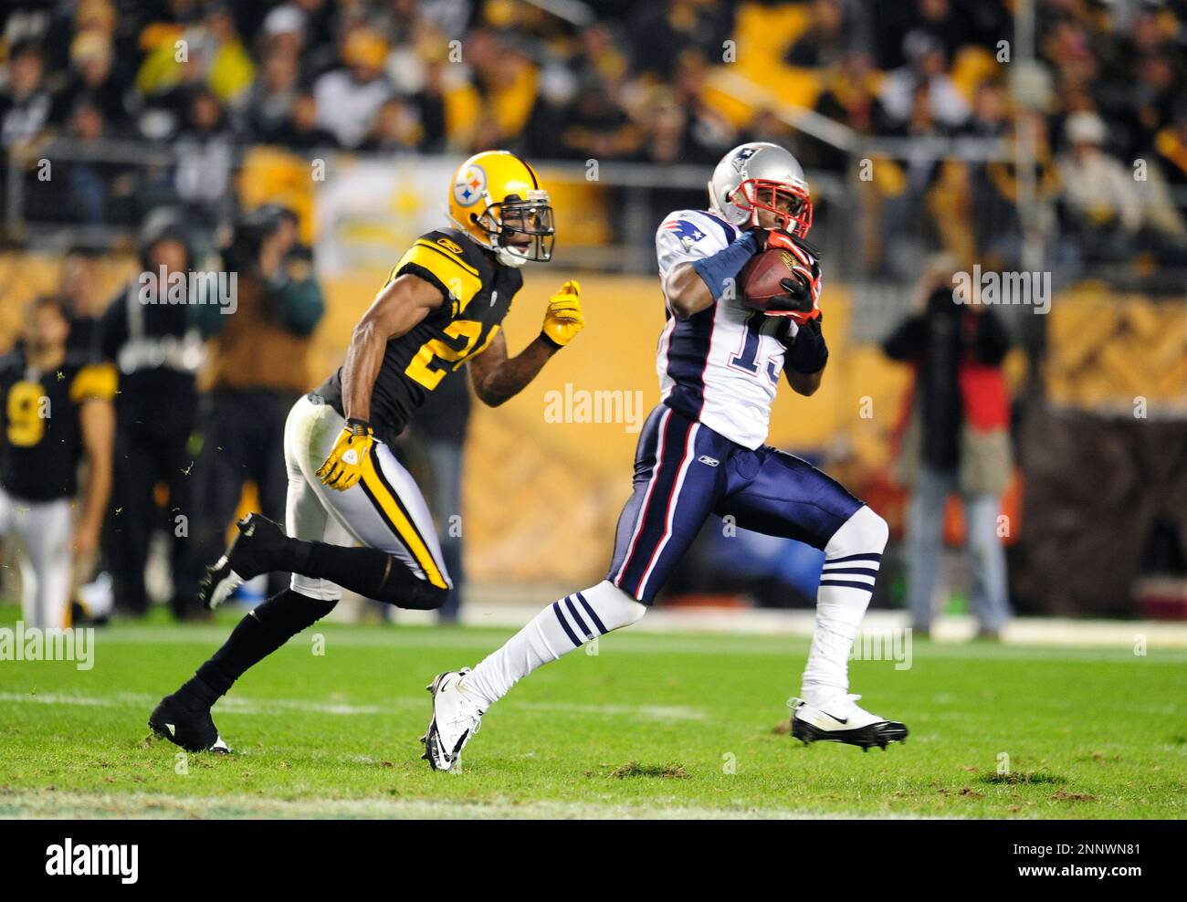 New England Patriots Rob Gronkowski runs off the field following the 39-26  win over the Pittsburgh Steelers at Heinz Field in Pittsburgh, Pennsylvania  on November 14, 2010. New England Patriots Rob Gronkowski