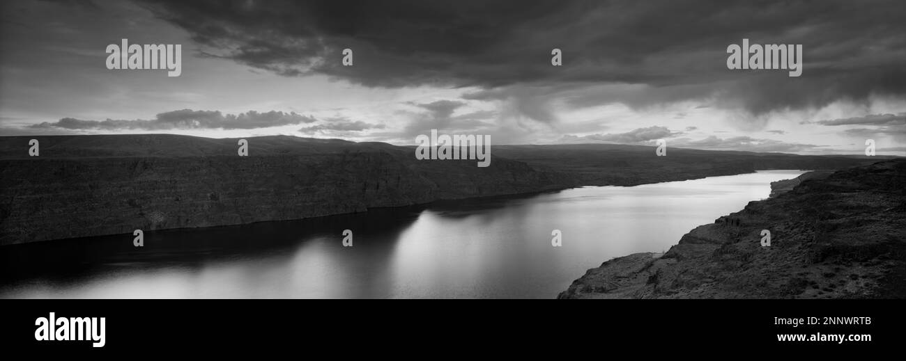 Black and white landscape with Columbia River Stock Photo