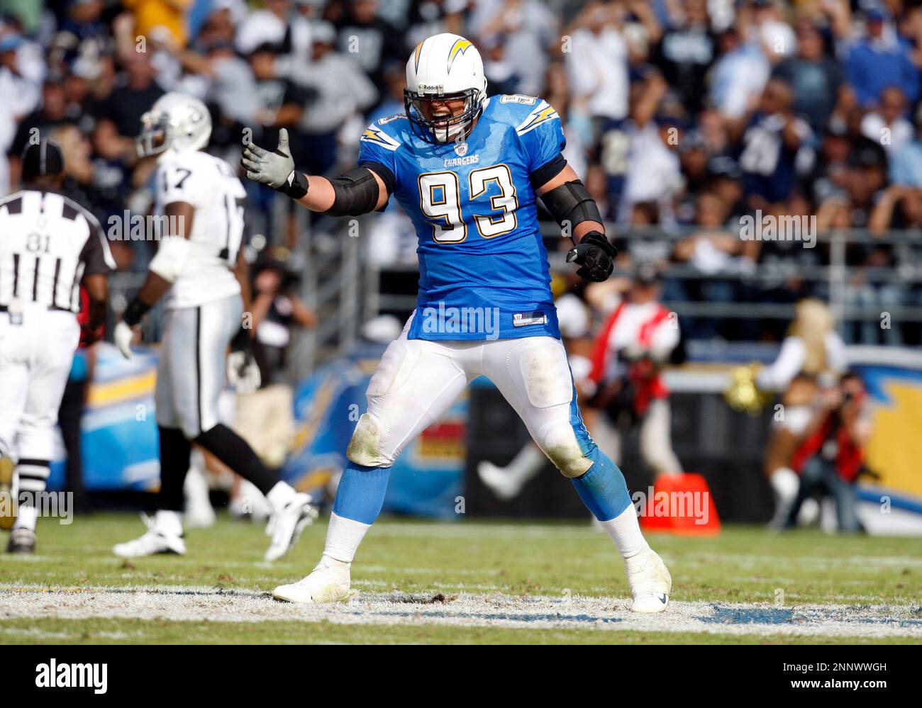14 OCTOBER 2007: Luis Castillo of the San Diego Chargers during a