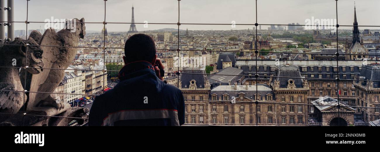 View of Paris from roof of Notre Dame Cathedral, Paris, France Stock ...